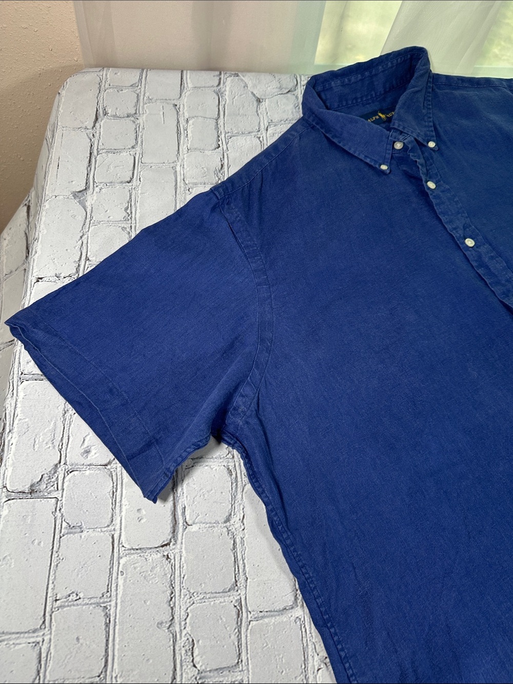Ralph Lauren Linen Button Up Shirt Mens ‎ Navy Blue Casual size XXL - Picture 5 of 12